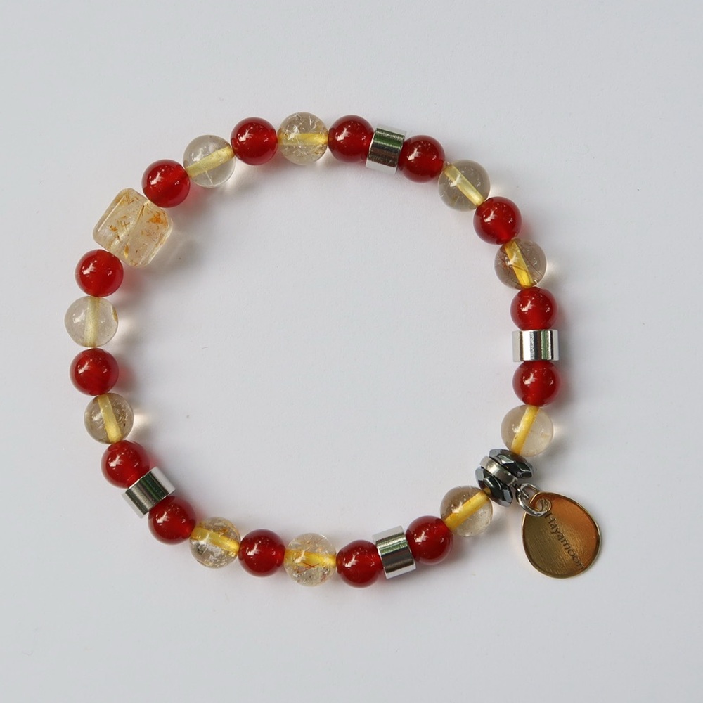 Hayamoon Protection Natural Healing Stone Elegant Red and Gold Beaded Bracelet